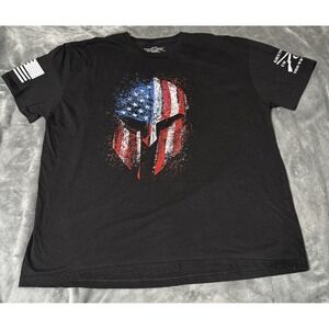 Grunt Style Shirt Mens 2XL Black American Flag USA Spartan Helmet Graphic Tee